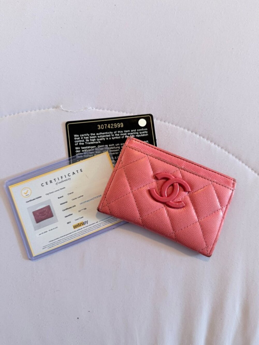 Chanel Pink Caviar Quilted Card Holder